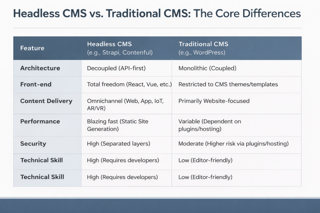 Headless CMS vs Traditional CMS comparison table