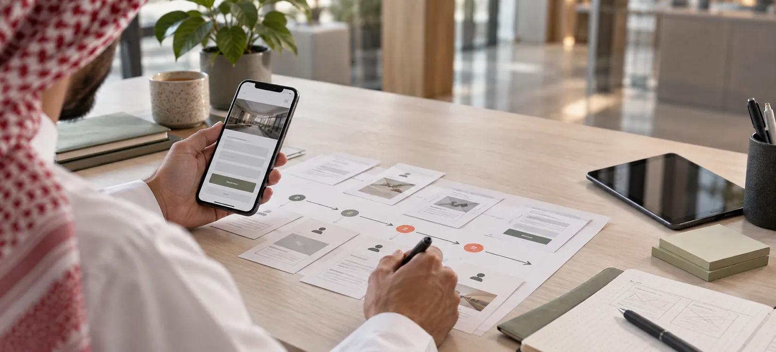 Website UX review showing mobile conversion paths, forms, calls to action, and Saudi business enquiry planning.